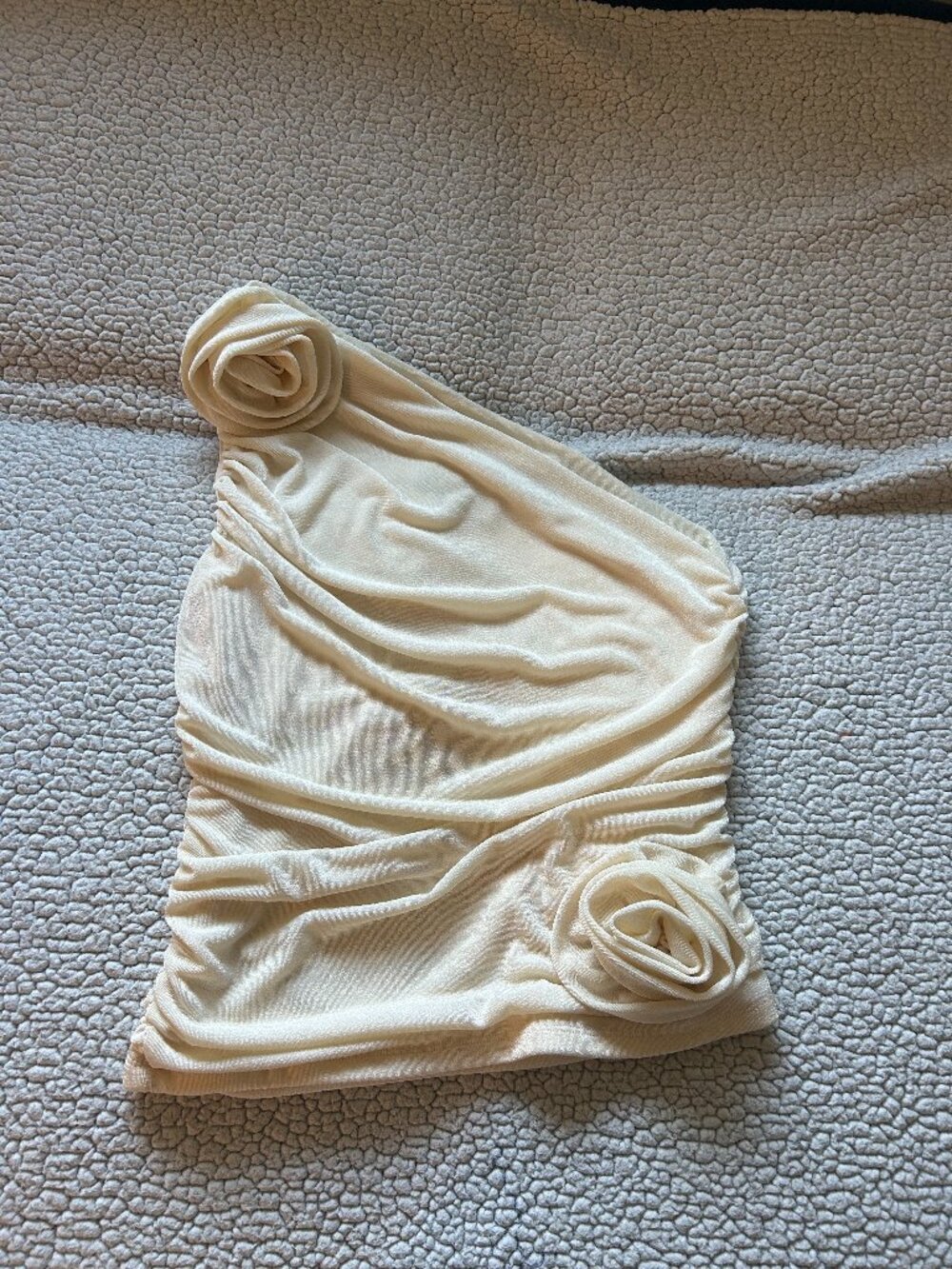 Sunday in Brooklyn -- anthropologie cream, one shoulder going out top